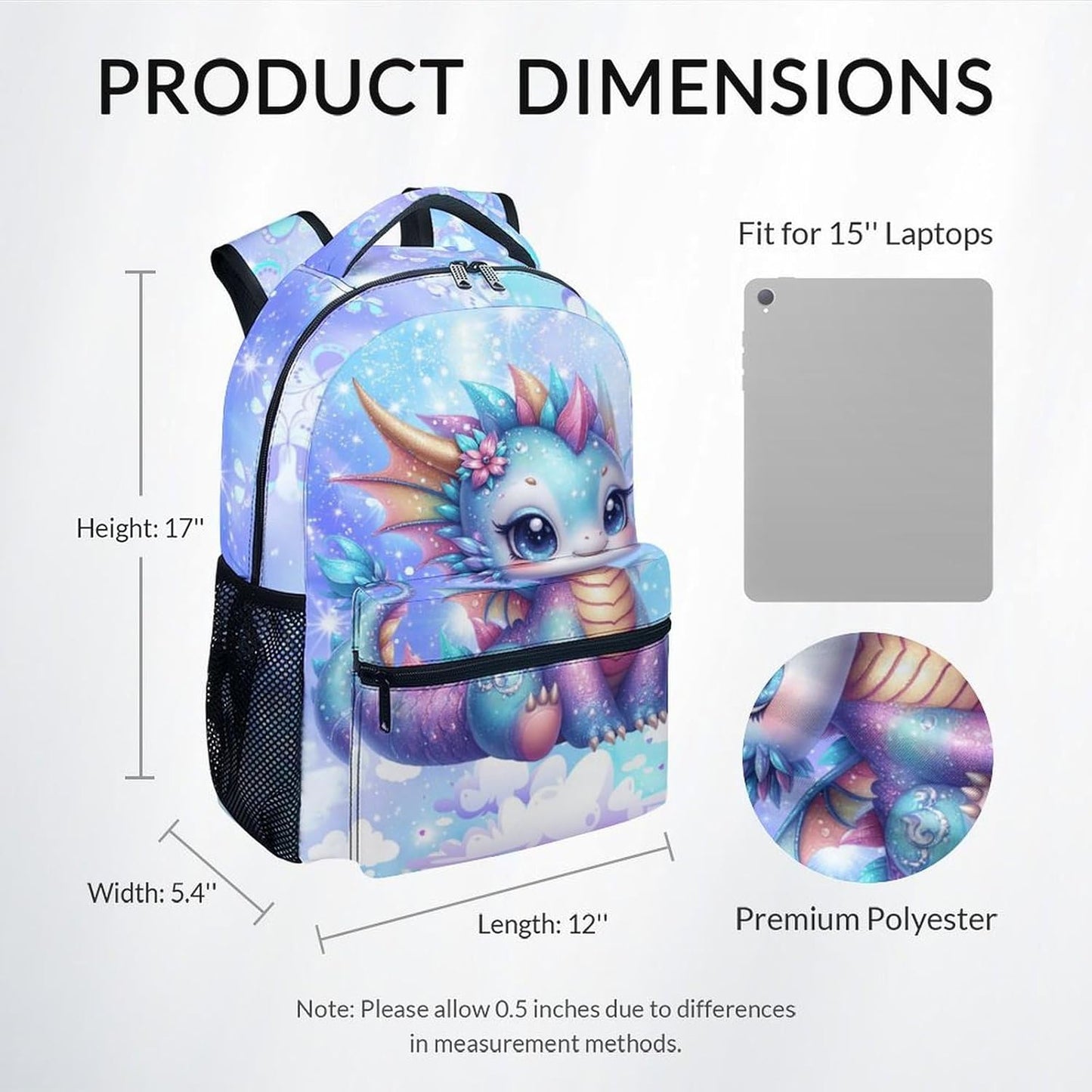 Girls Backpack - Cute School Bookbag - Dragon Backpack for Kids - Back to School Gifts for Child - 17 Inch Toddler Back Pack for Primary Preschool