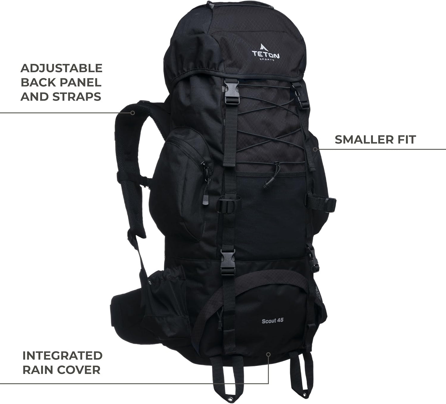 TETON 65L Scout Internal Frame Backpack for Hiking, Camping, Backpacking, Rain Cover Included