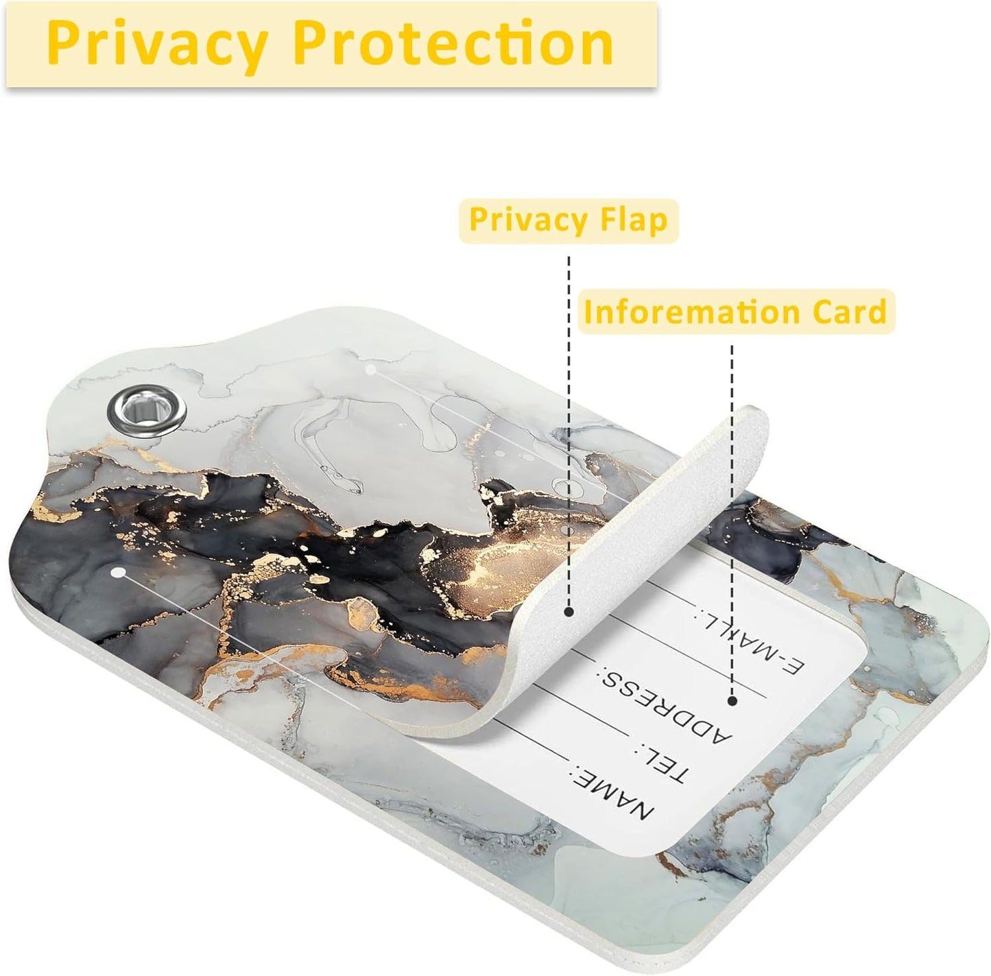 2 Pack Luggage Tag for Suitcase,Luxury Abstract Fluid Art PU Leather Suitcase Tags Identifiers with Privacy Name Address Labels and Durable Steel Loop for Women Men Travel