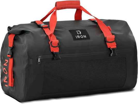 BORLENI Waterproof Motorcycle Dry Duffel Bag Luggage Tail Bag with Large Storage Space,Roll Top Closure, Shoulder Straps, Inner Pocket and Mesh Pocket for Motorcycling Travel Camping (Black,70L)