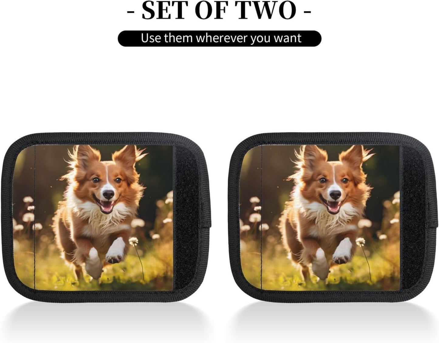 Luggage Handle Wraps Cute Running Dog Floral Luggage Identifiers Soft Neoprene Luggage Handle Wraps For Suitcase Trolley Handle Grip Cover 2 Pack Luggage Tags
