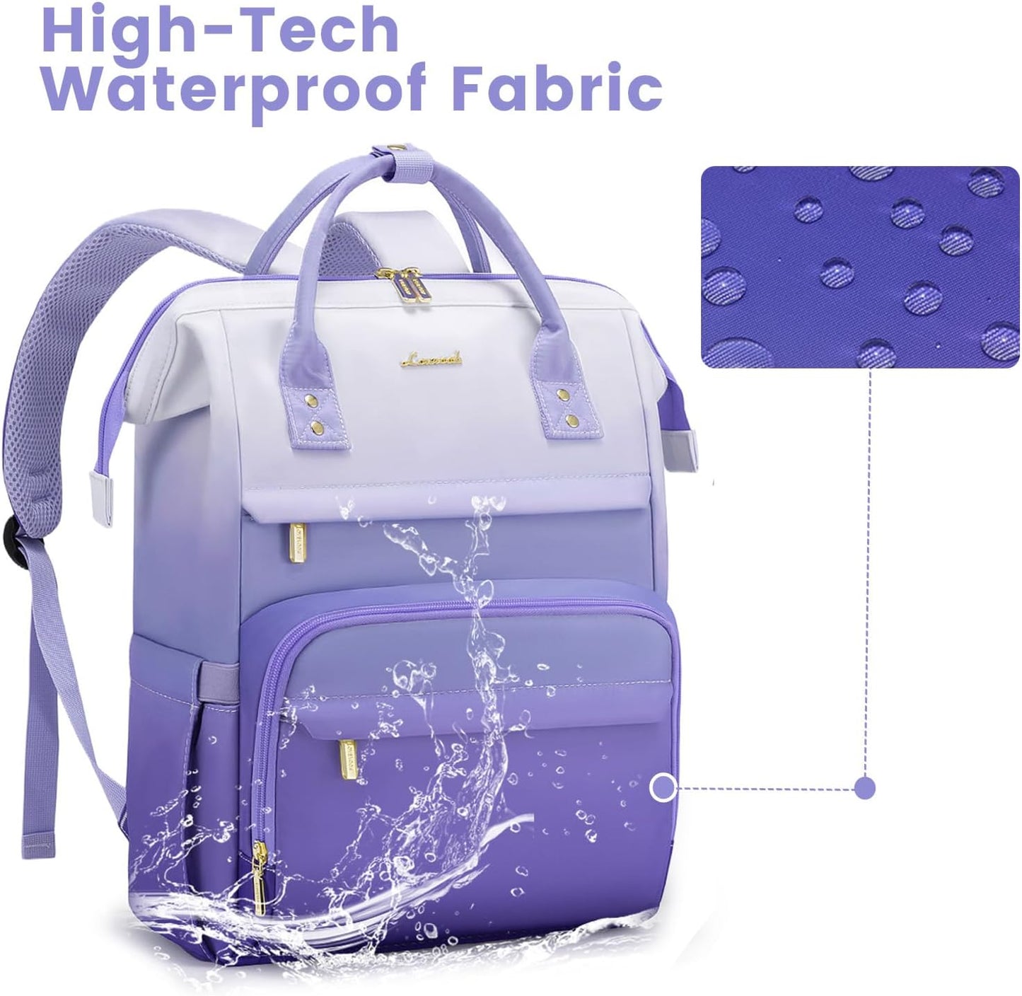 LOVEVOOK Gradient Laptop Backpack for Women,15.6 Inch Work Computer Bakcpack Purse Laptop Bag With Anti-Theft Pocket,Waterproof Carry on Teacher College Backpack for Travel,Purple-White