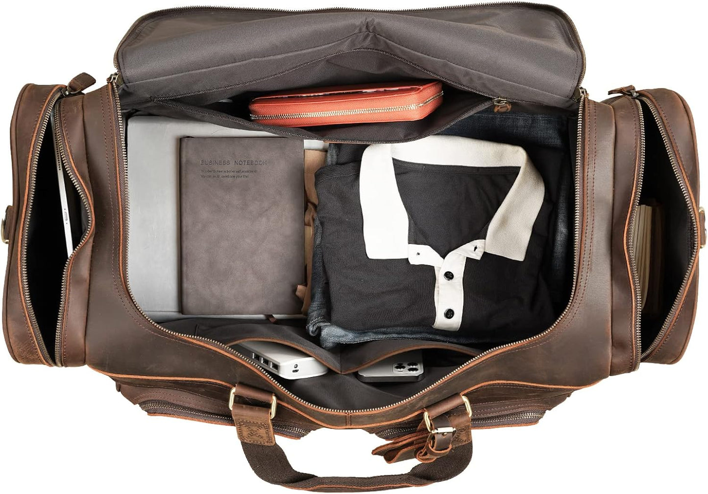 Polare 26" Leather Duffel Weekender Travel Bag For Men With Full Grain Cowhide Leather 56L
