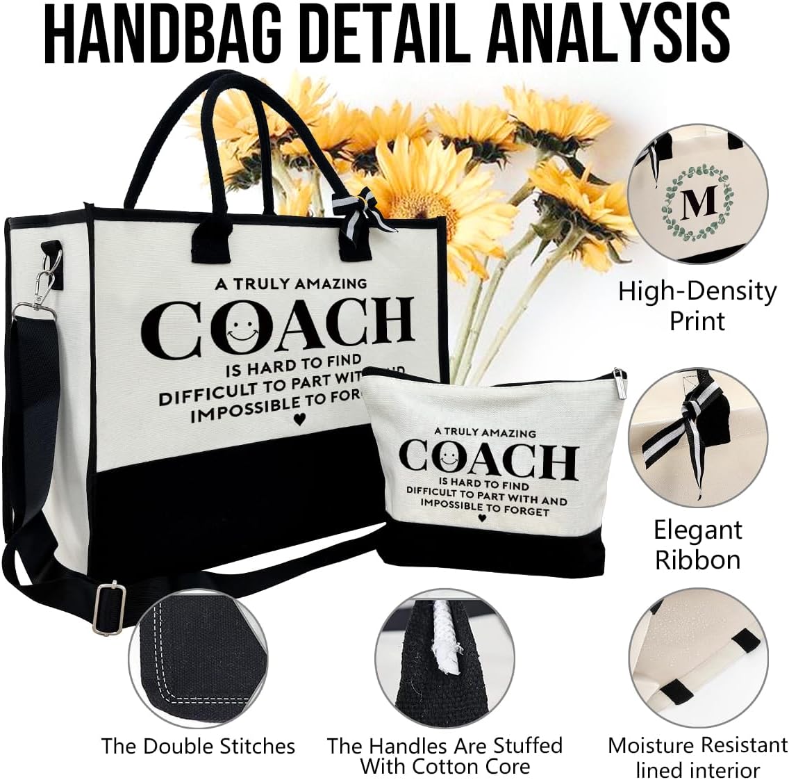 Amazing Coach Tote Bag, Canvas Tote Bag for Women with Zipper Closure, Shoulder Beach Bag, Thank You Gift for Female Coach, Female Trainers Gifts for Women, Makeup Bag