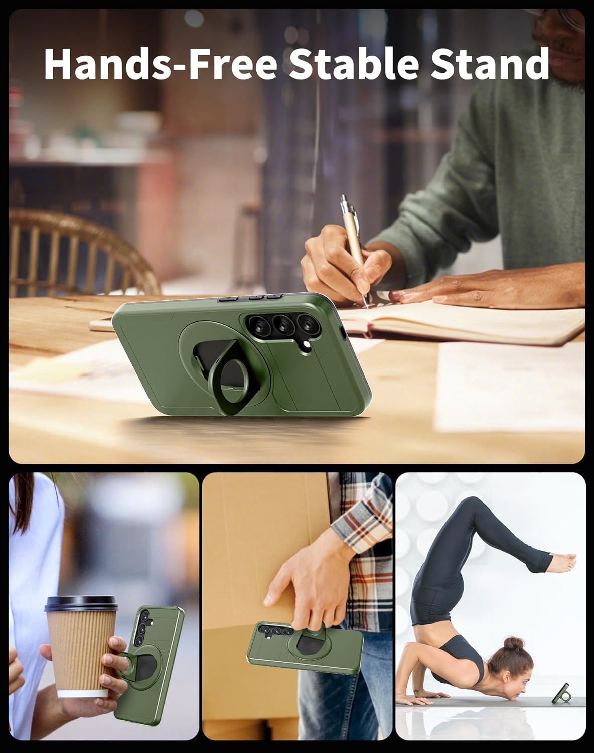 for Samsung Galaxy S24 FE Case Magnetic Compatible with MagSafe Wireless Charging,with 2 Screen Protectors,for S24 FE Case with Stand Ring Anti-Scratch Shockproof Heavy Duty Protection Green