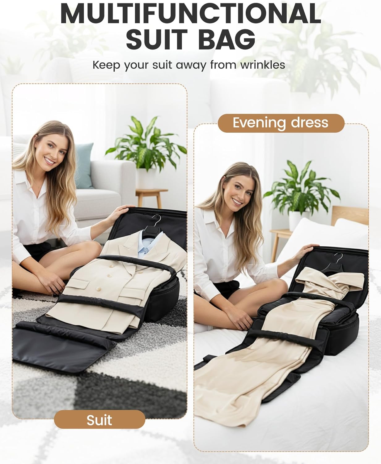 Travel Vacuum Backpack with Garment Bag, Large 18×14×8 Suit Carry on Bags Flight Approved, Personal Item Luggage with Vacuum System, Luggage Daypack Fits 16'' Laptop Travel Essentials, Black