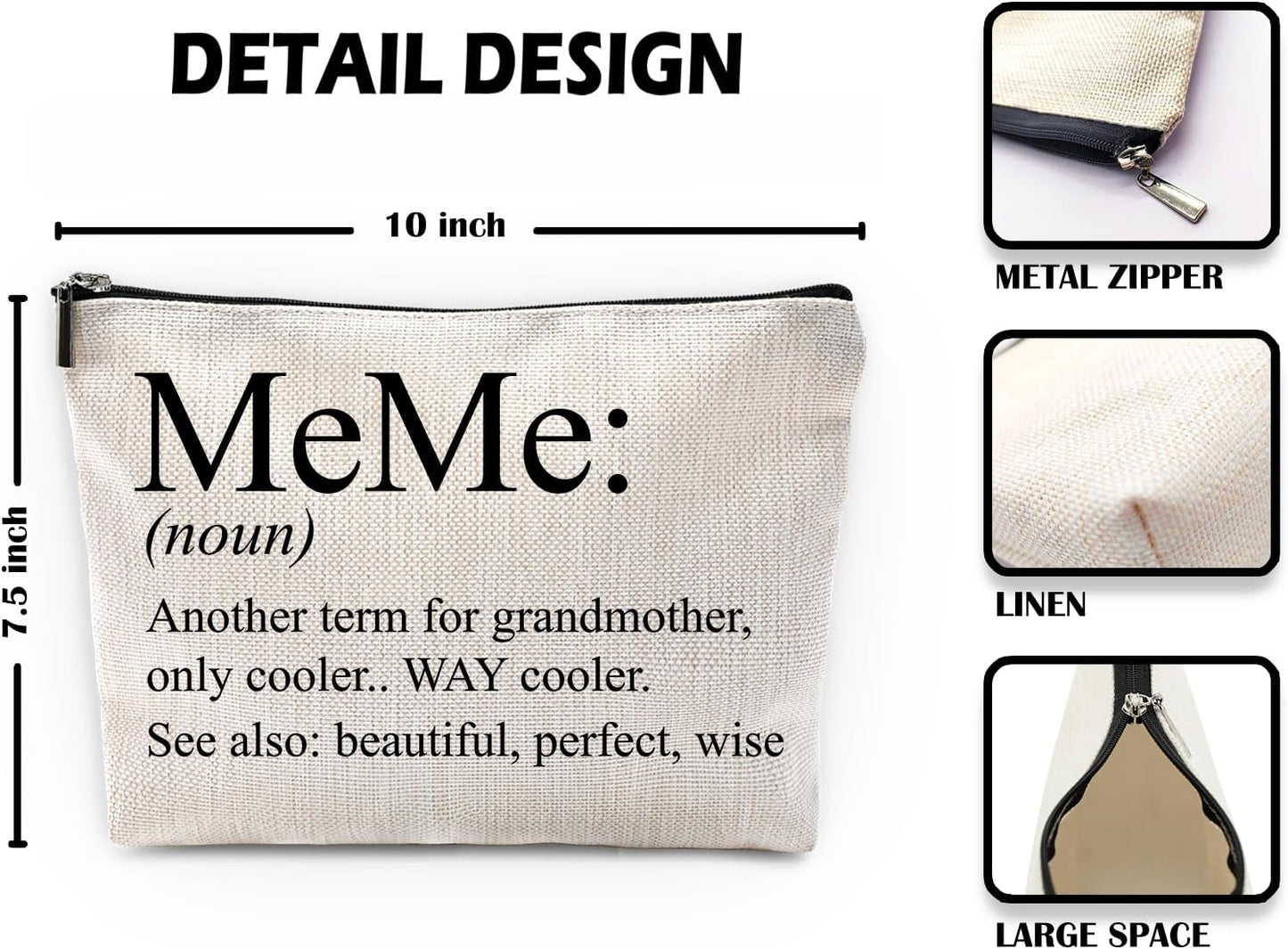 Sufamb Meme Gifts for Grandma,Grandma Makeup Bag,Meme Gifts,Meme Mother's Day Gifts,Grandma Gifts,Grandma Gifts from Grandchildren,Grandma Birthday Gifts,Meme Small Cosmetic Makeup Bag for Purse