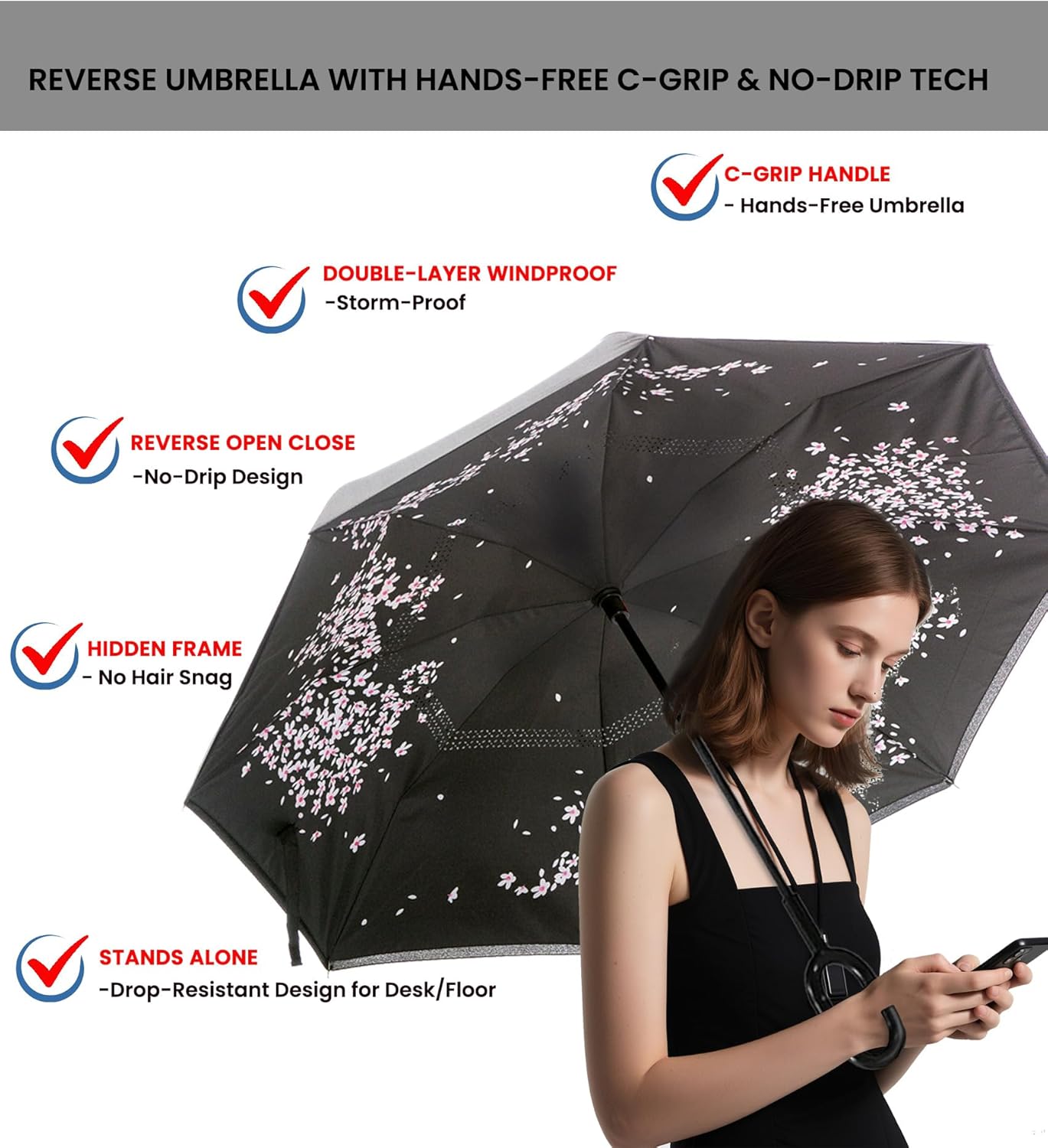 SIEPASA 49/56 Inch Inverted Reverse Upside Down Umbrella, Extra Large Double Canopy Vented Windproof Waterproof Stick Golf Umbrellas with C-shape Handle.
