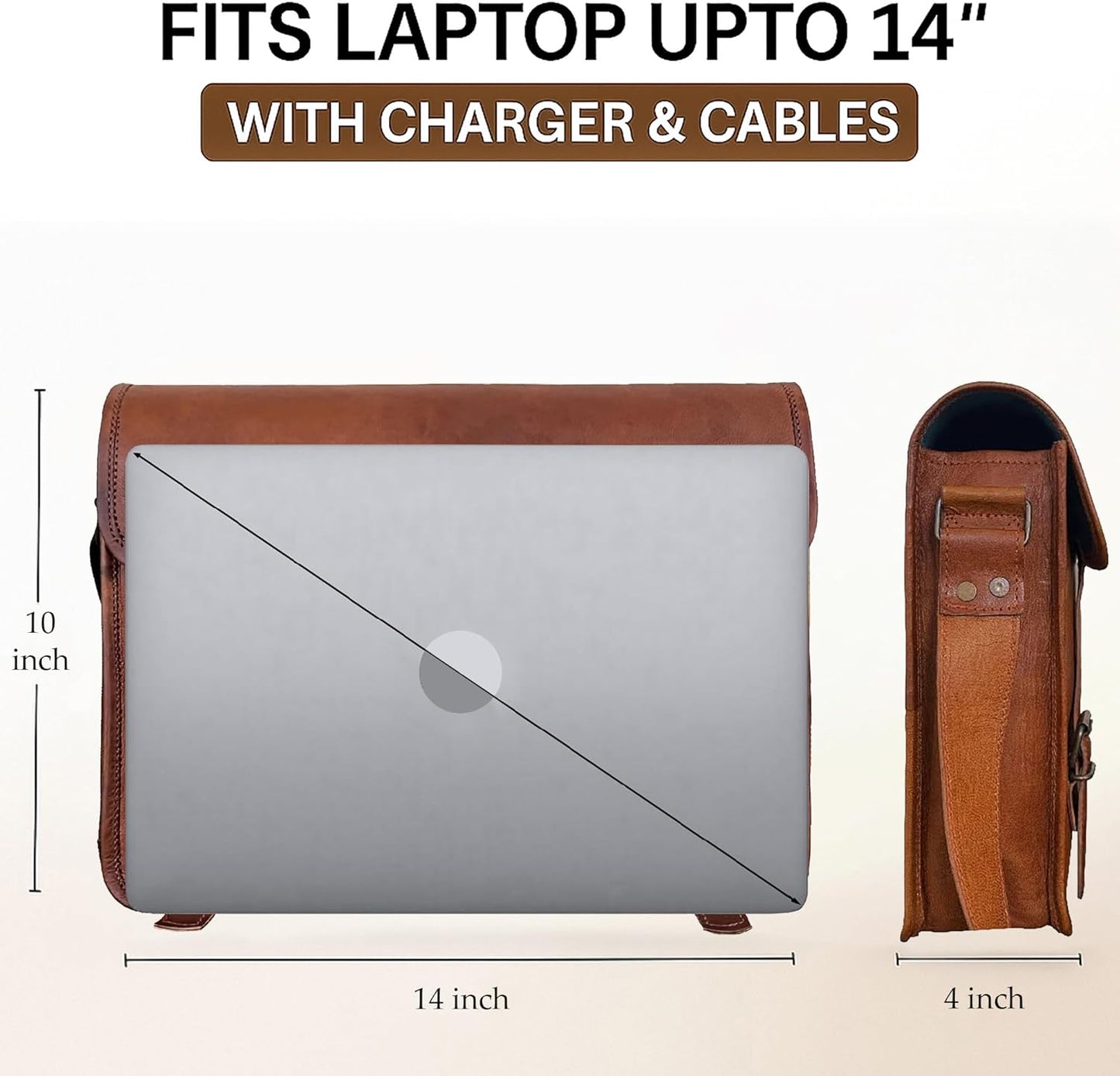 RUSTIC TOWN Leather Messenger Bag for Men Women - Full Grain Leather Laptop Satchel Office Shoulder