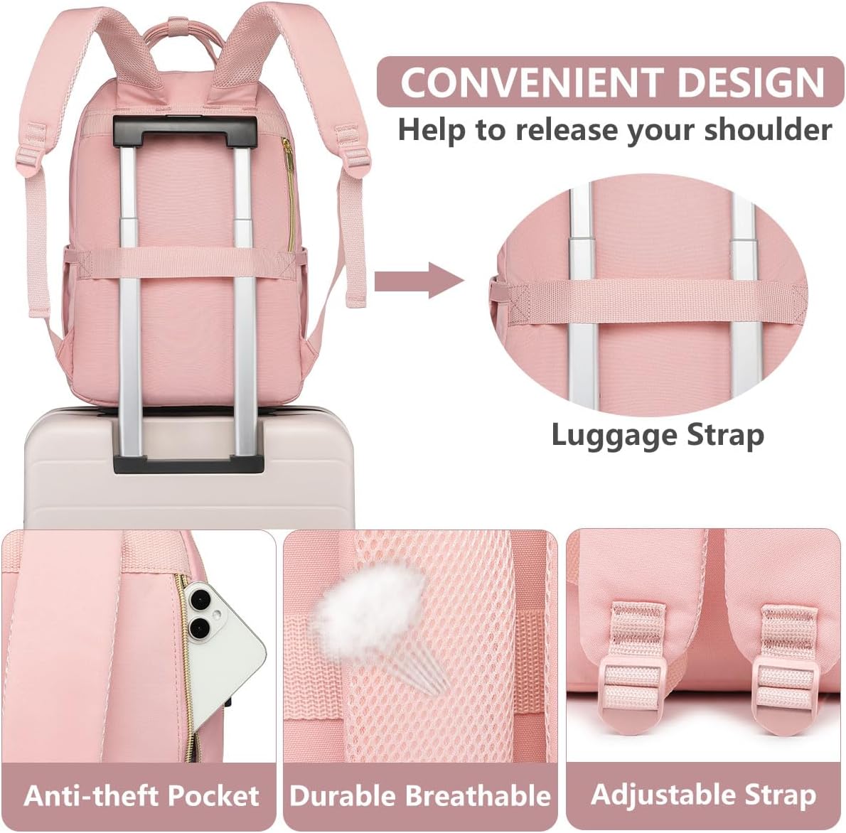 Laptop Backpack for Women Work Bag - 15.6 inch Travel Backpack with USB Charger Business Computer
