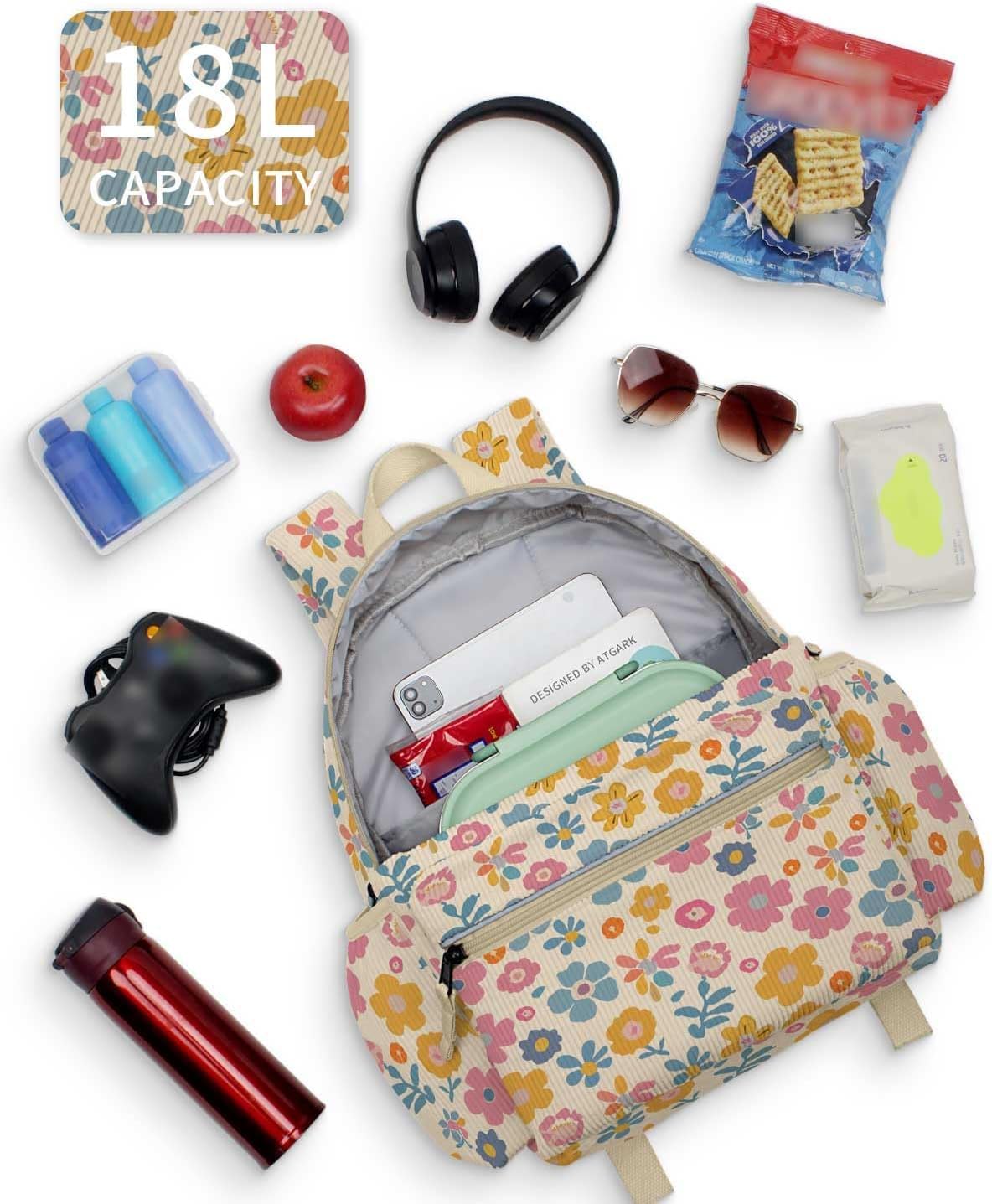 Corduroy Kids Backpack for Girls 6-10: Girls Backpacks for Elementary Kindergarten 15” H Fit Folder