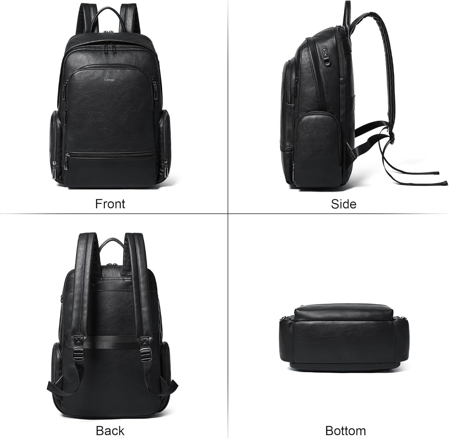 Computer Backpack for Women Soft Leather Back pack with 15.6 inch Laptop Compartment, Designer Ladies Travel Backpack, Black