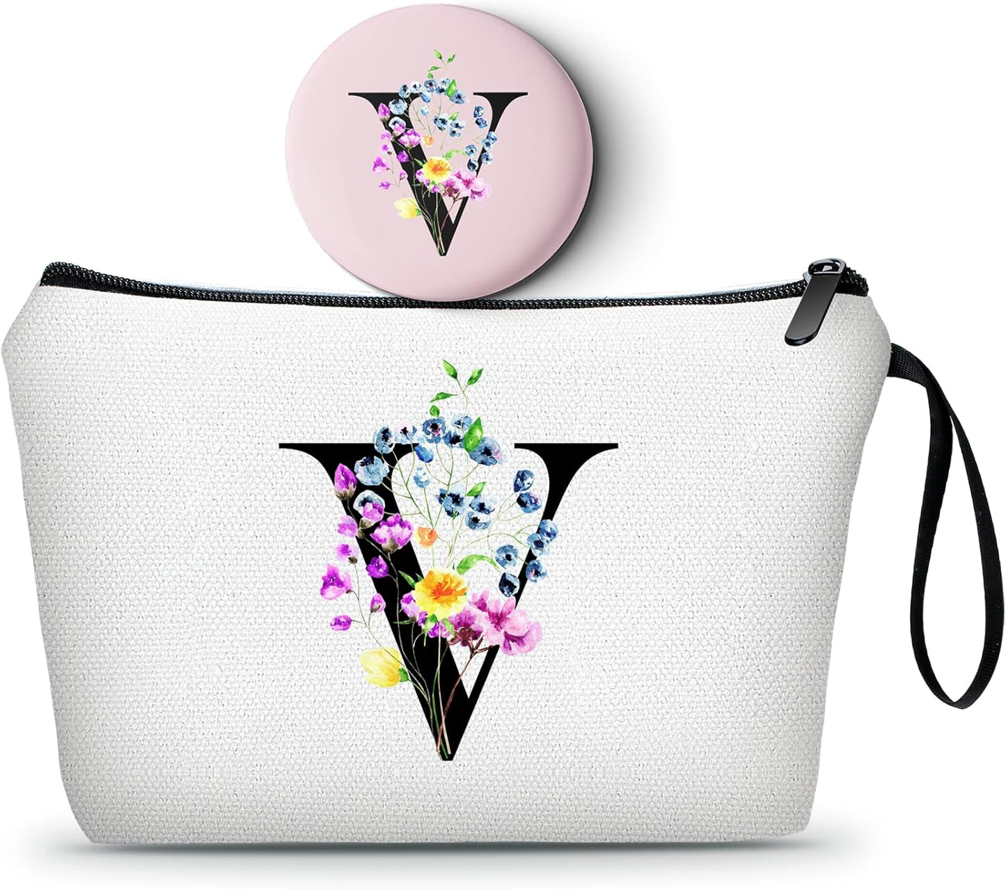 Mom Birthday Thank You Appreciation Gifts for Women Aunt Teacher Coworkers Bride Bridesmaid Monogrammed Travel Makeup Cosmetic Bag with Mirror Valentines Mothers Day Christmas Graduation V