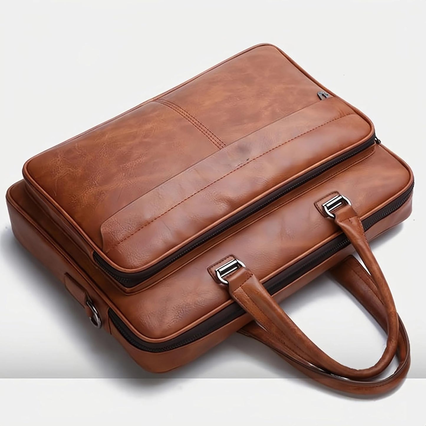 Vintage Leather Laptop Briefcase, 16 Inch Messenger Bag, Crossbody Shoulder Computer Satchel for Men Office Computer Bag
