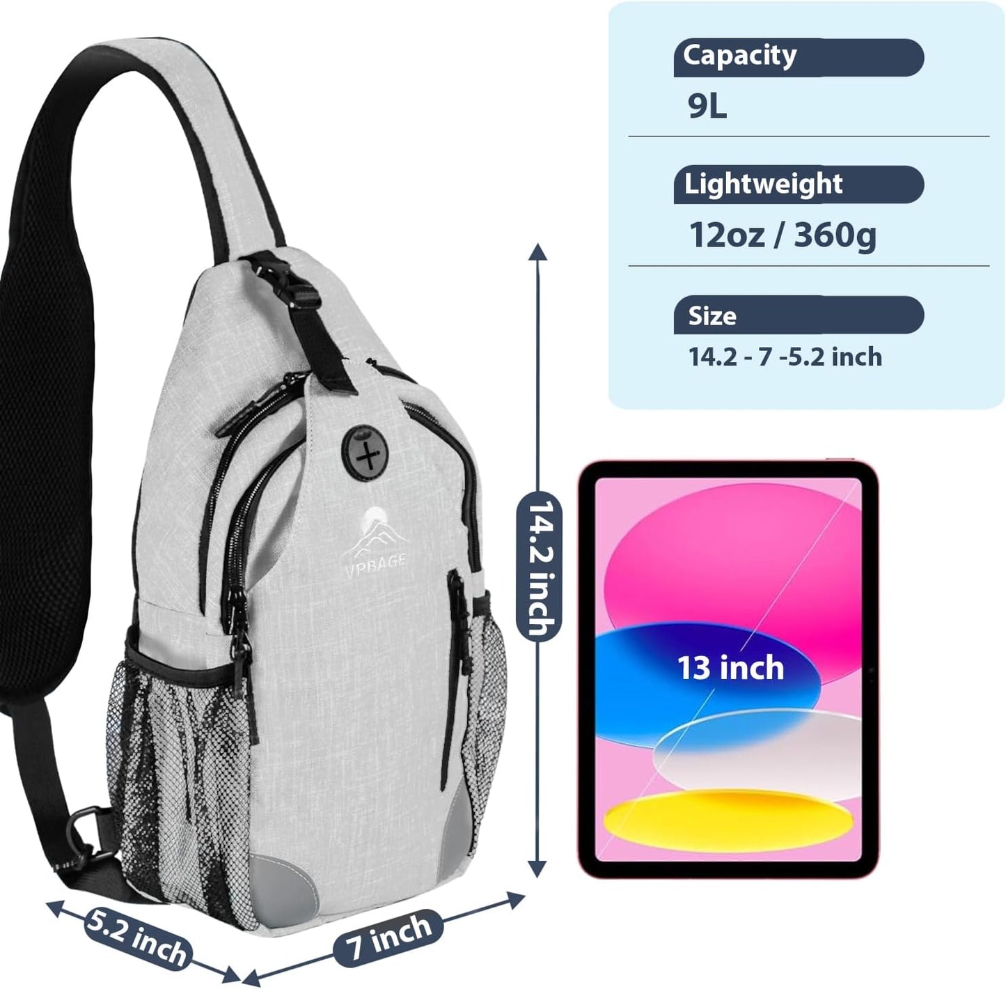 Sling Bag, Crossbody Bag for Men, Cross Body Hiking Backpack, Travel Daypack, Chest Pack with Chest Phone Holder