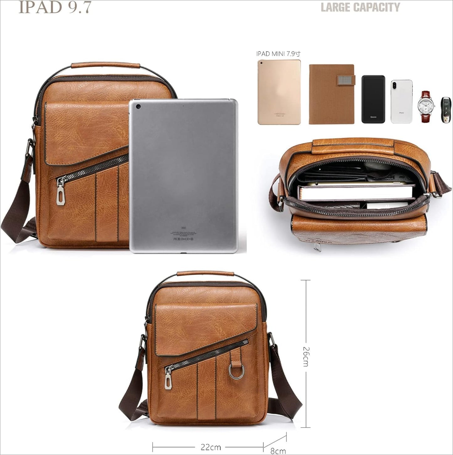 Vintage Genuine Leather Crossbody Bag for Men – Small Shoulder Satchel Handbag for Daily Use