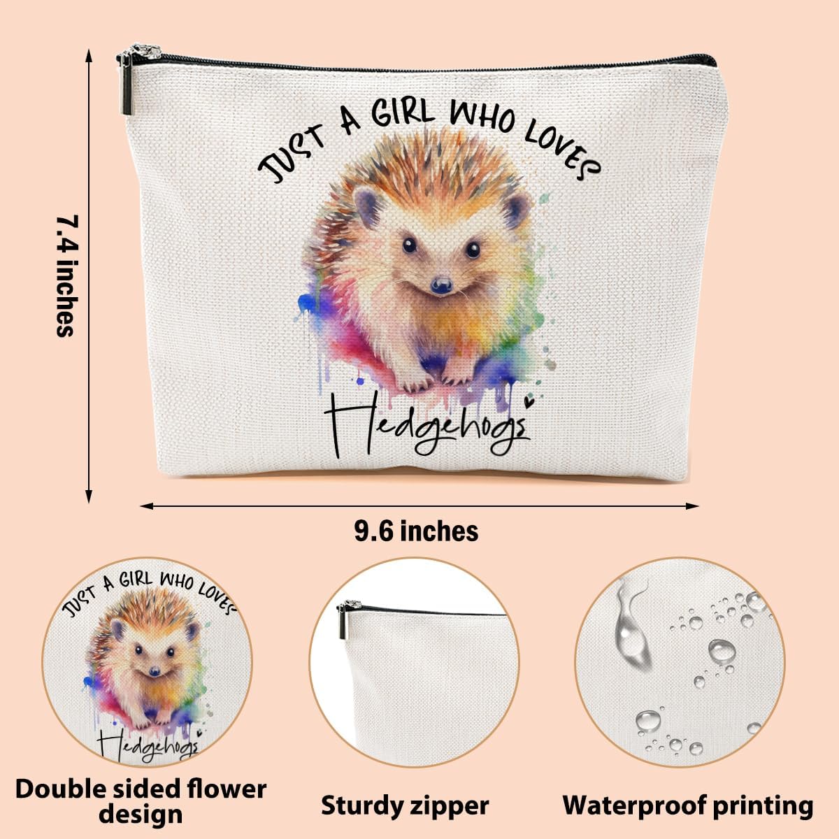 Hedgehog Gifts Makeup Bag, Hedgehog Stuff Cosmetic Bag Travel Organizer Bags Makeup Pouch, Christmas Birthday Animal Lovers Gifts for Women Girls Friends Daughter