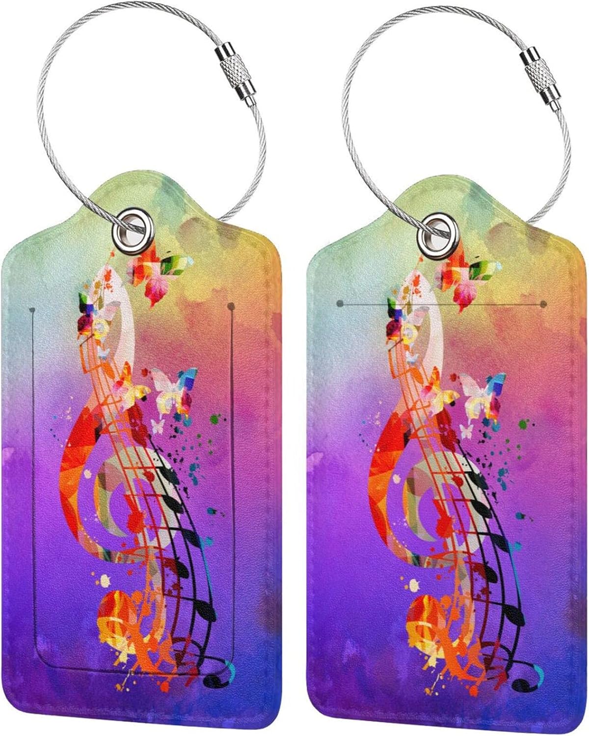 Purple Music 2 Pcs Luggage Tags, Suitcases & Travel Bag Tag Privacy Cover ID Name Label with