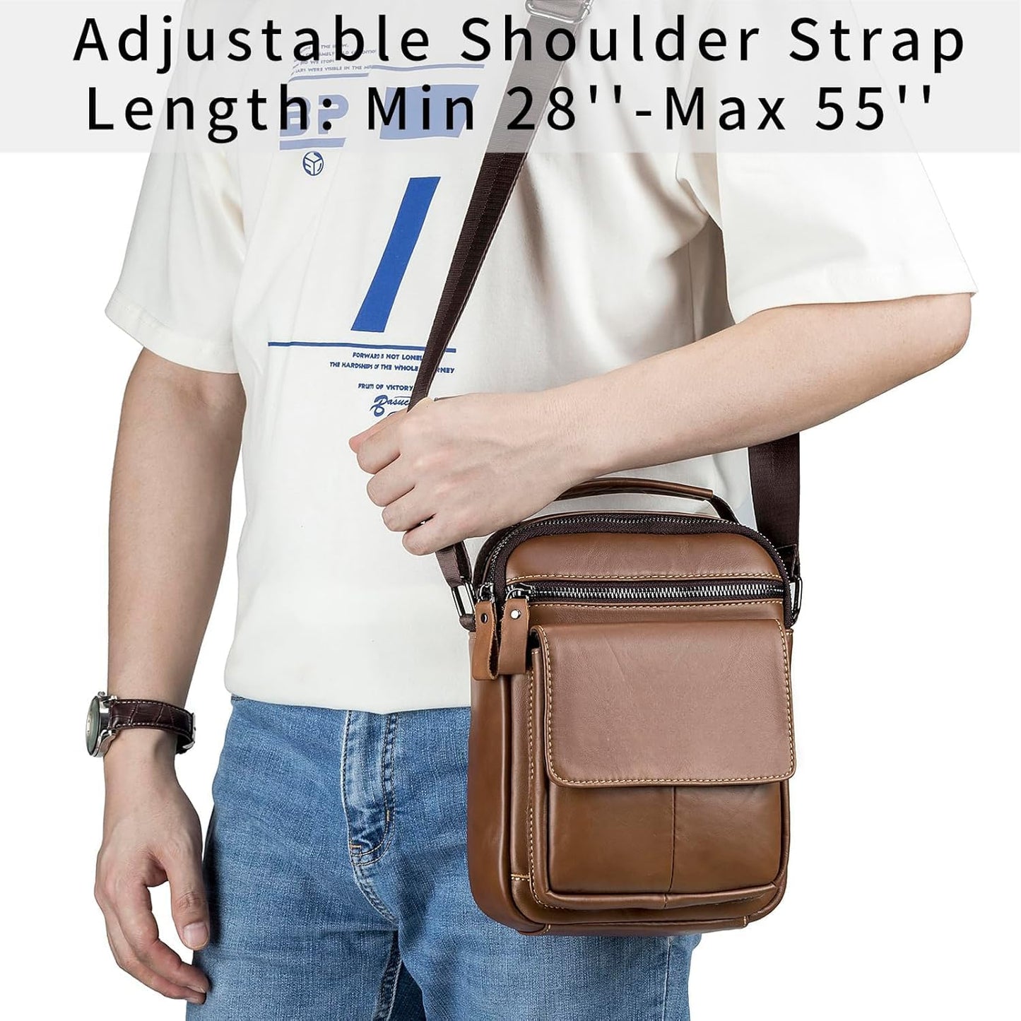 Men’s Genuine Leather Messenger Bag – Small Crossbody Shoulder Purse for Casual & Business