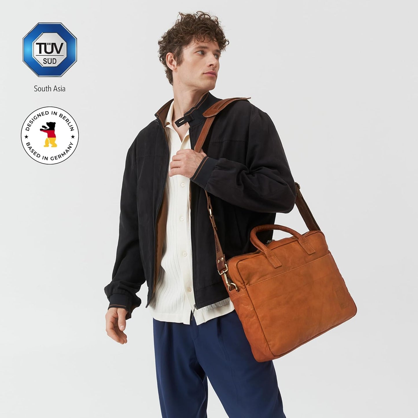 BERLINER BAGS Vintage Genuine Leather Laptop Bag Madrid, Work Bag, Briefcase for Men and Women