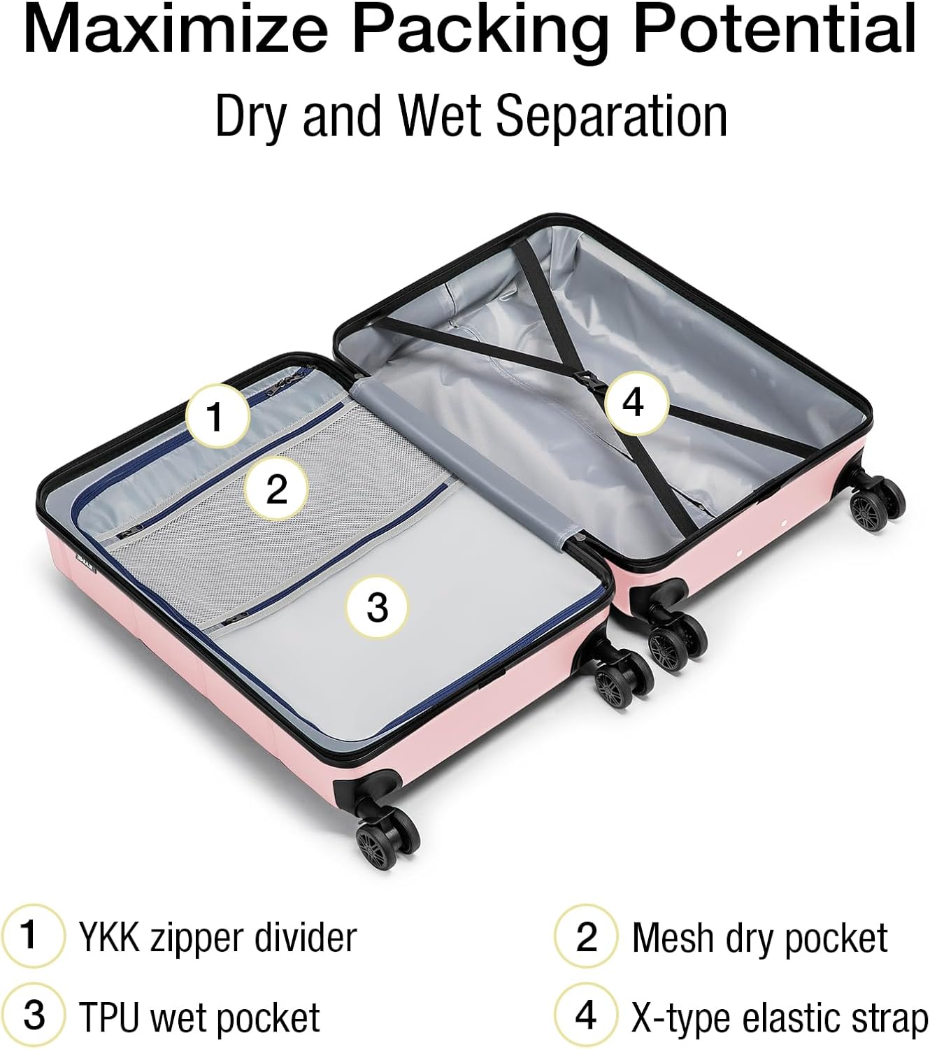 KYME Pink Hardside Carry On Luggage 22x14x9 Airline Approved with TSA Lock Hardshell Carry-On