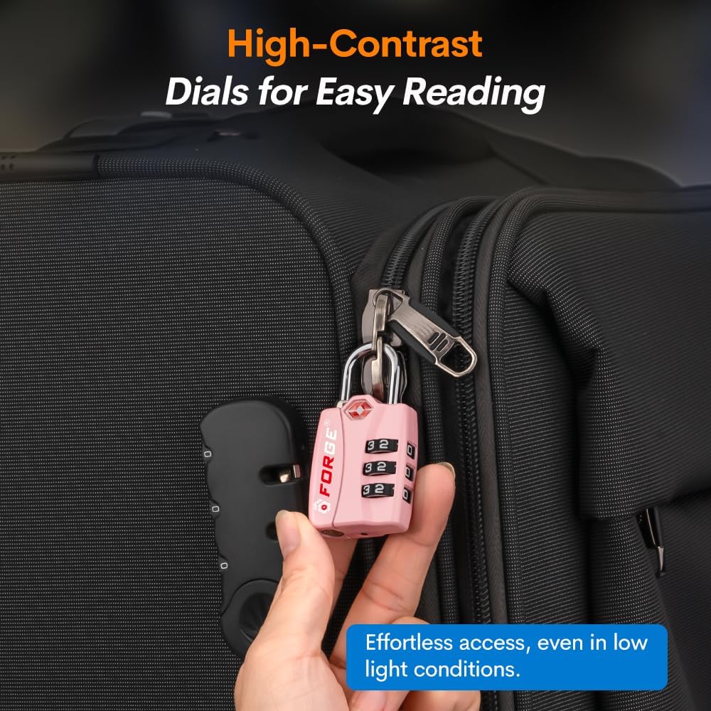 Forge Luggage Locks TSA Approved Luggage Locks, Small TSA Locks with Zinc Alloy Body, Open Alert