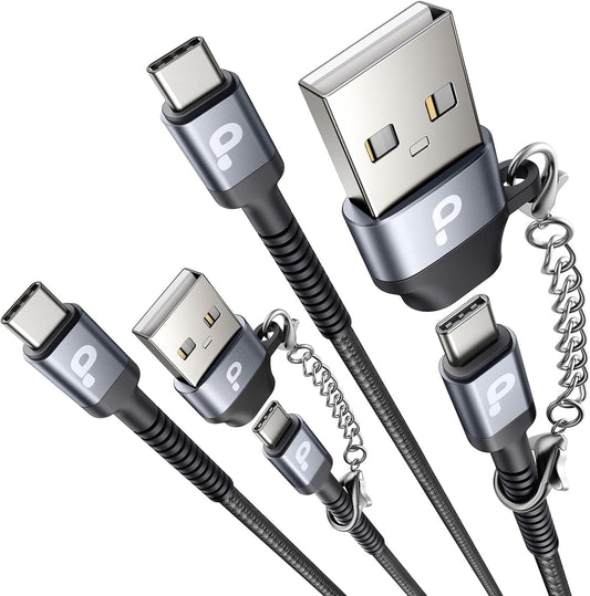 USB C Cable 10FT, USBA to USBC Cable, USBC to C Cable, 2Pack Type C Fast Charging Cables Nylon Braided Cable for iPhone 17/16/15/Pro/Plus/Pro Max/Samsung/LG, with USB C Female to USB A Male Adapter