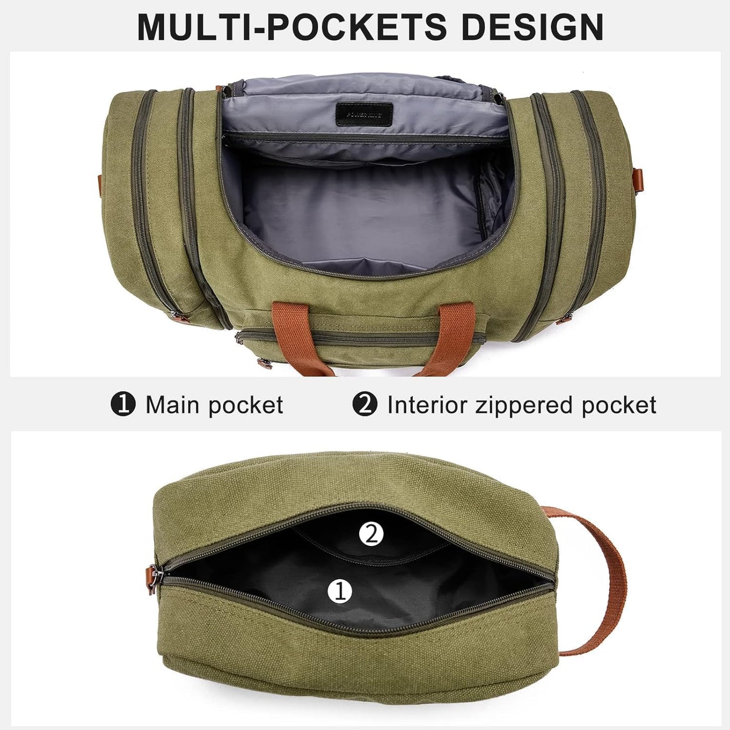 Duffle Bag for Travel, 40L Canvas Travel Duffel Bag With Shoe Compartment And Toiletry Bag, Overnight Weekender Carry On Luggage Bag for Men & Women (Green)