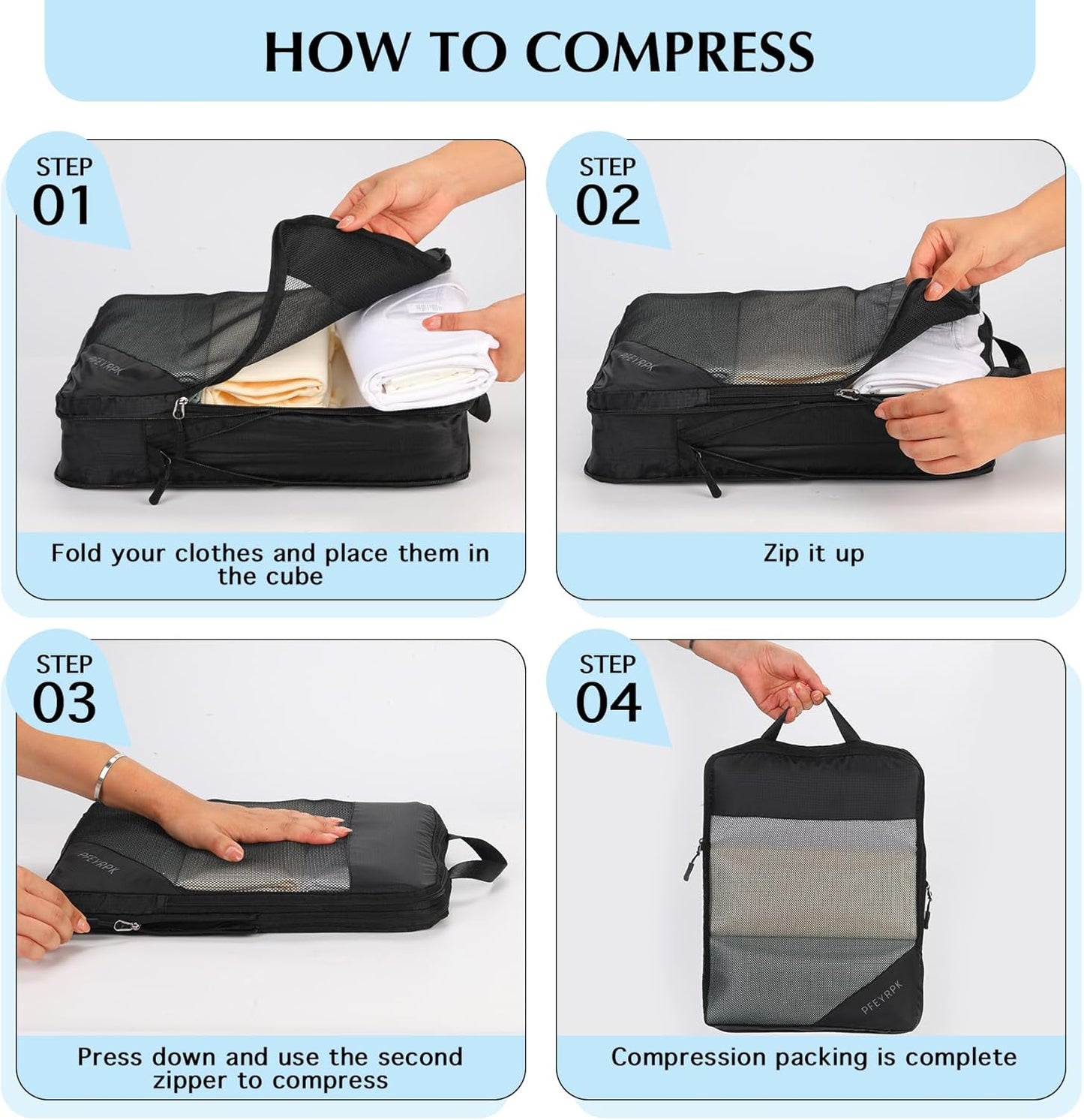 Lightweight Compression Packing Cubes for Suitcases, Compressible Expandable Travel Packing Organizer with Clear Toiletries and Backpack Bag, Travel Essentials for Carry on Luggage 7 Set