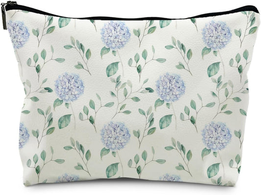 Blue Hydrangea Floral Weather Makeup Bag, Cosmetic Toiletry Bag for Women, Coquette Makeup Pouch, Aesthetic Pouch, Hydrangea Gifts(PU)