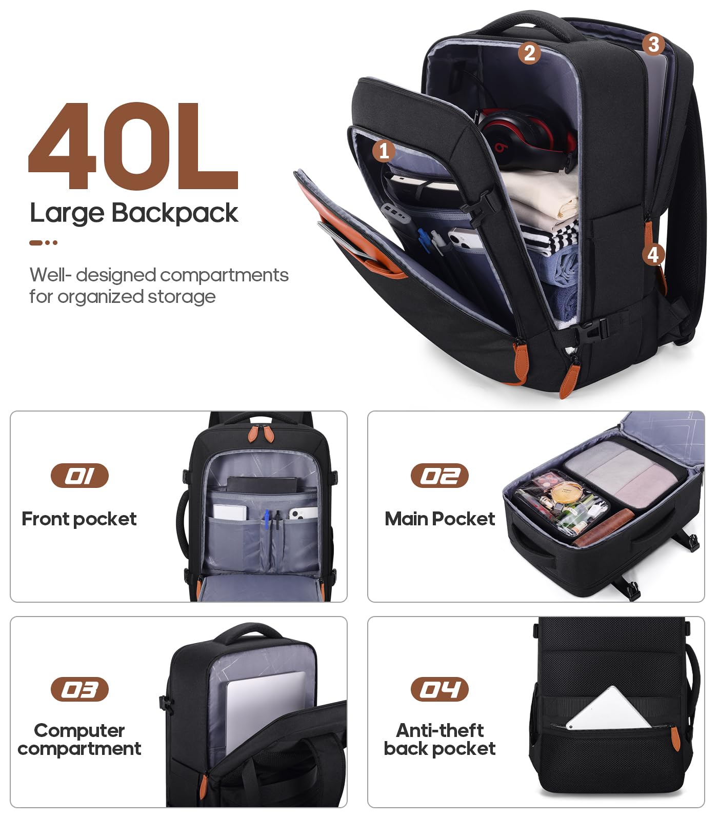UKEIN Luggage Sets 3Piece, Carry On Luggage 20in Suitcase Set With Backpack