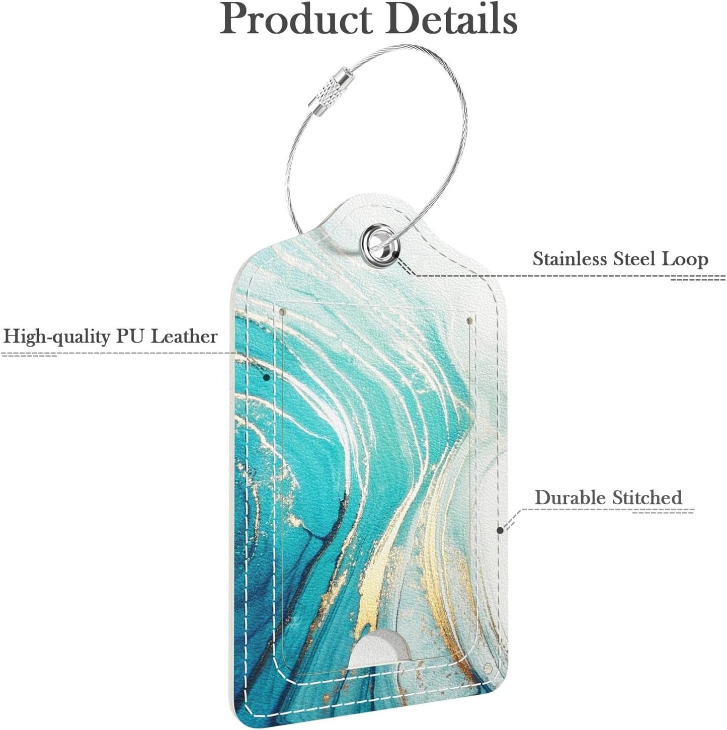 Luggage Tags for Suitcase, 2 Pack PU Leather Travel Cruise Luggage Tag with Privacy Flap, Name ID Label and Metal Loop for Women Men Suitcase Baggage Bag Backpack Instrument, Teal Gold Ocean