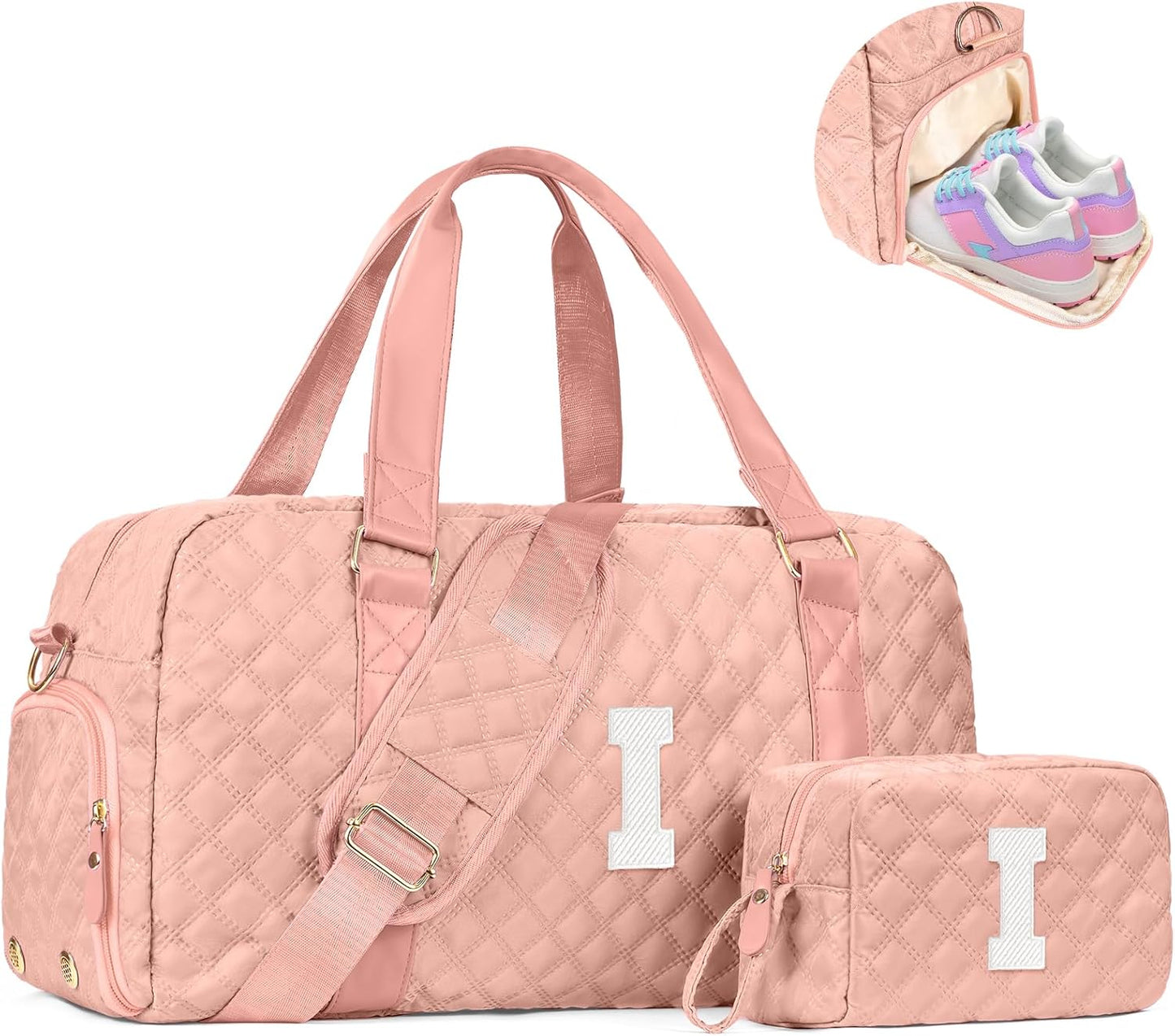 Initial Duffle Bag Women Girls Gift: Personalized Travel Gym bags, Dance Cheer bag Sports for Girl, Kid Gymnastics Bags, Birthday Gifts for Women Girls Kids Teens Mom Teacher