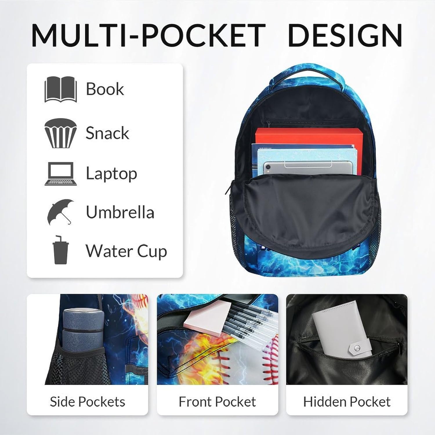 School Backpack for Boys - Personalized Baseball Backpacks for Kids - Custom Youth Bookbag with