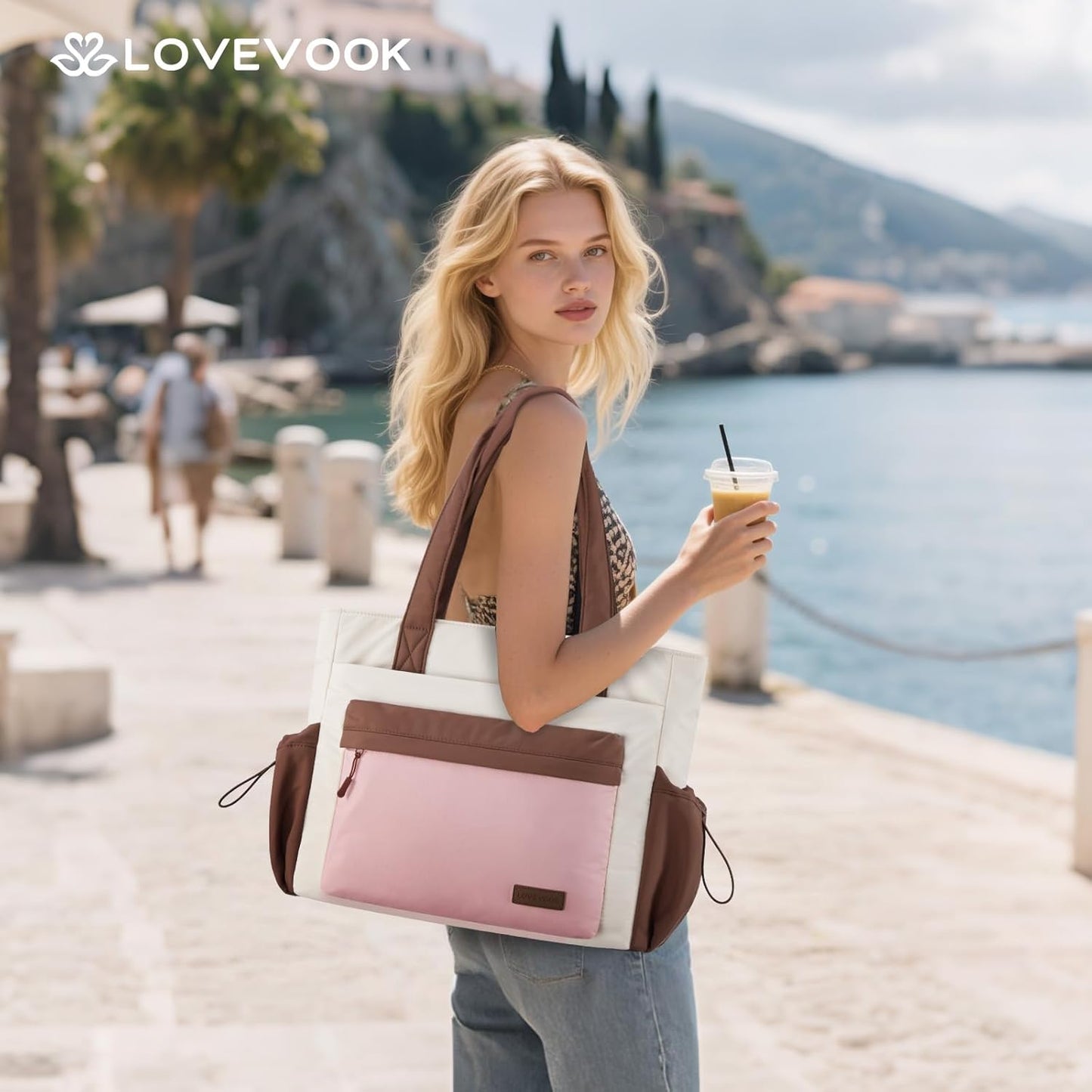 LOVEVOOK Tote Bag for Women, Puffer Work Tote with Zipper, Compartments, Travel Handbag for Nurse, Teacher, Daily Use, Gym