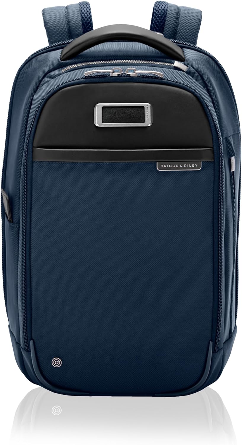 Briggs & Riley Slim Backpack for Women & Men - Laptop Backpack, For Work & Travel, Carry On Size, Lightweight & Durable, Padded Straps, Fits up to 14" Laptop - @work Collection, Navy