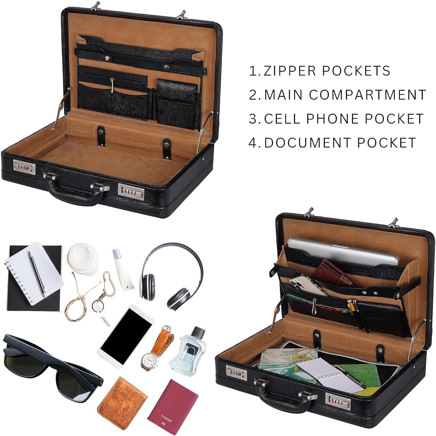 Full Grain Leather Briefcase Attache Case For Unisex Size L18 * W5 * H12 Inches Expandable Briefcase Bag