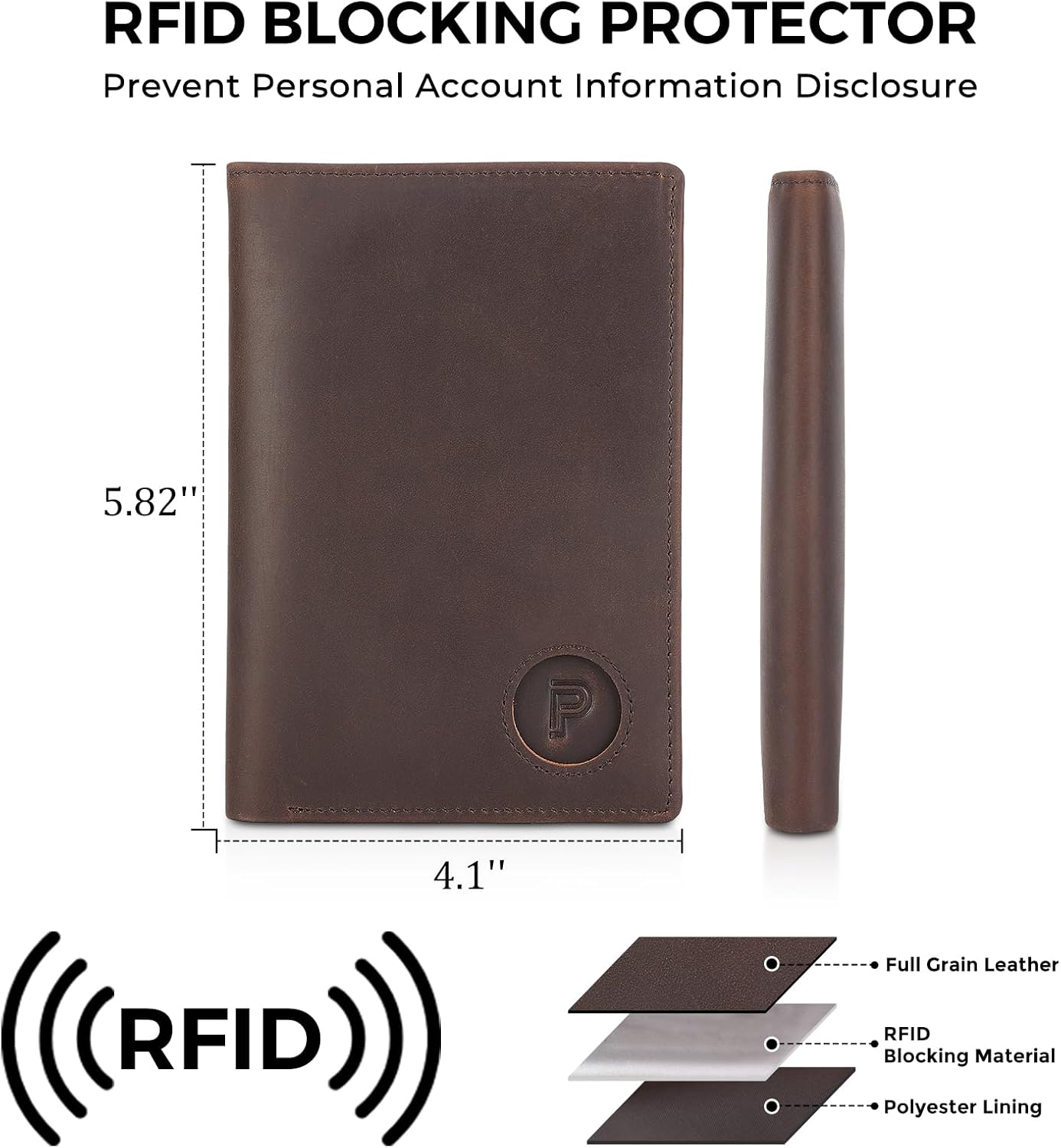 Polare Functional RFID Blocking Leather Passport Holder Travel Bifold Wallet For Men (Dark Brown with AirTag Slot)