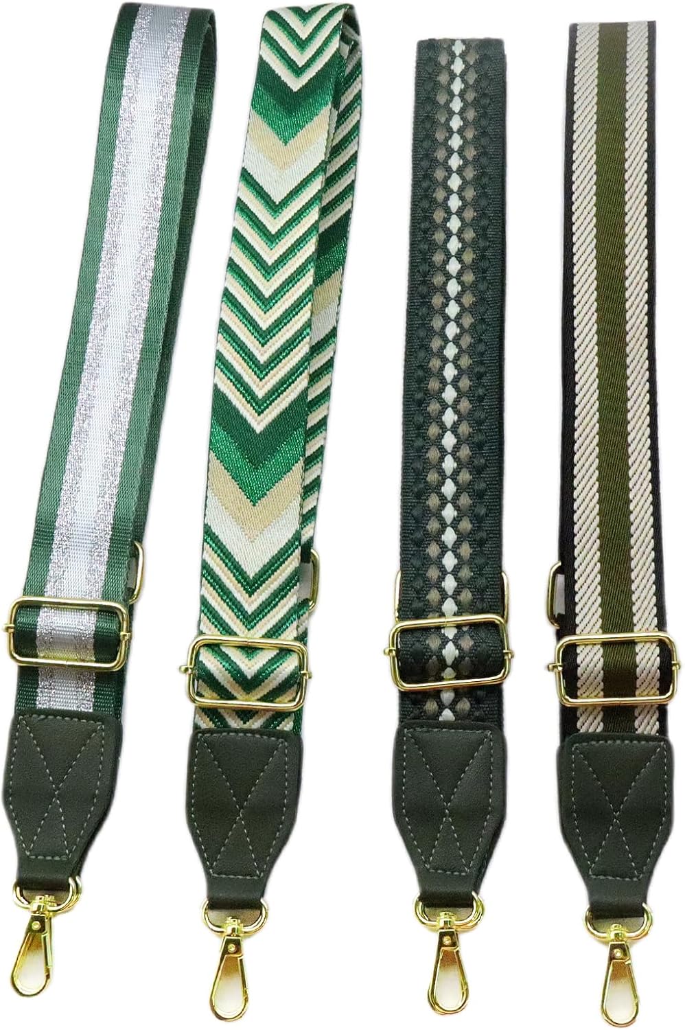 Adjustable Purse Strap with Green Leather End - 1.5" Wide Handbags, Camera, Guitar, Phone &