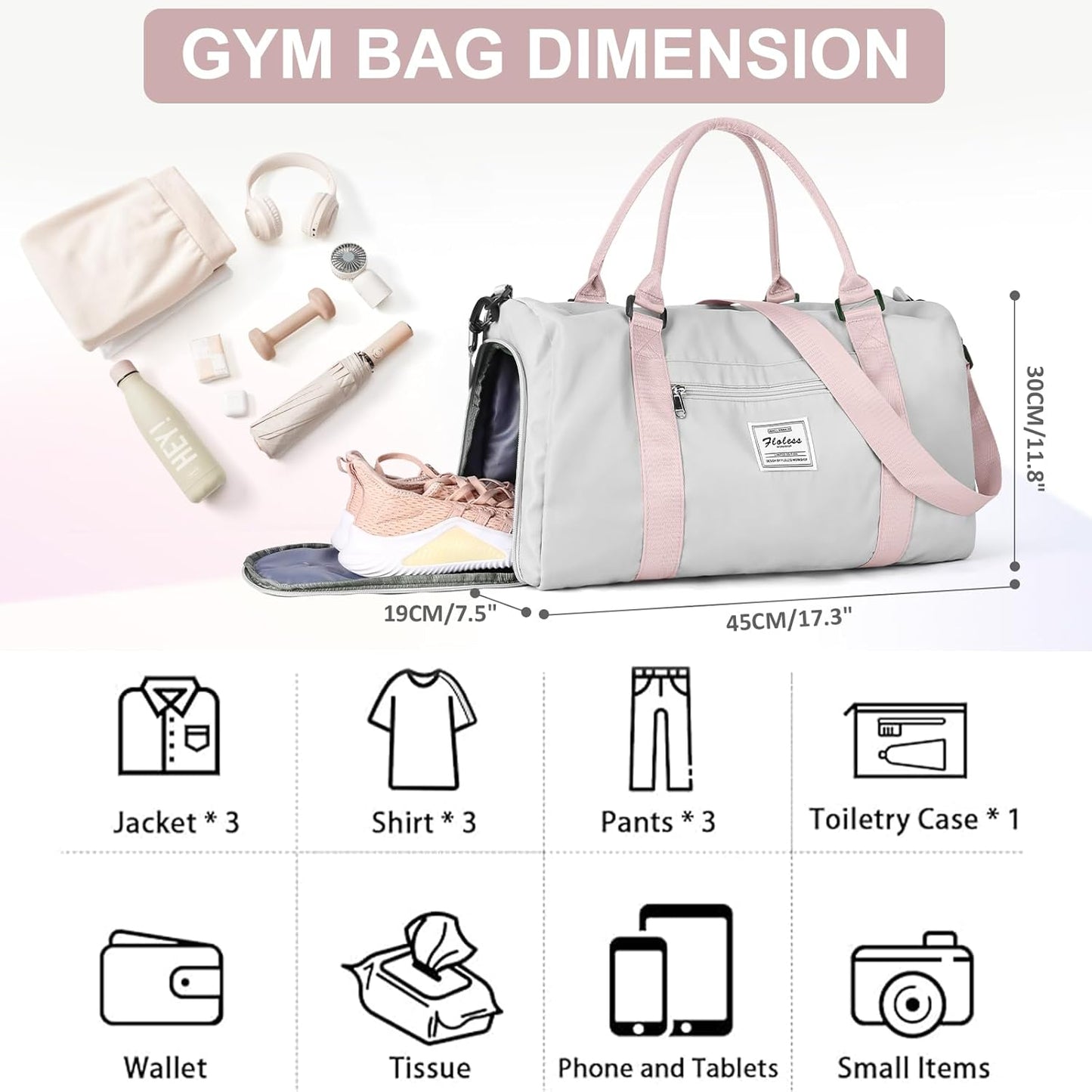 Gym Bag for Women with Shoes Compartment Small Duffel Bag Sport bag with Toiletry Bag Overnight