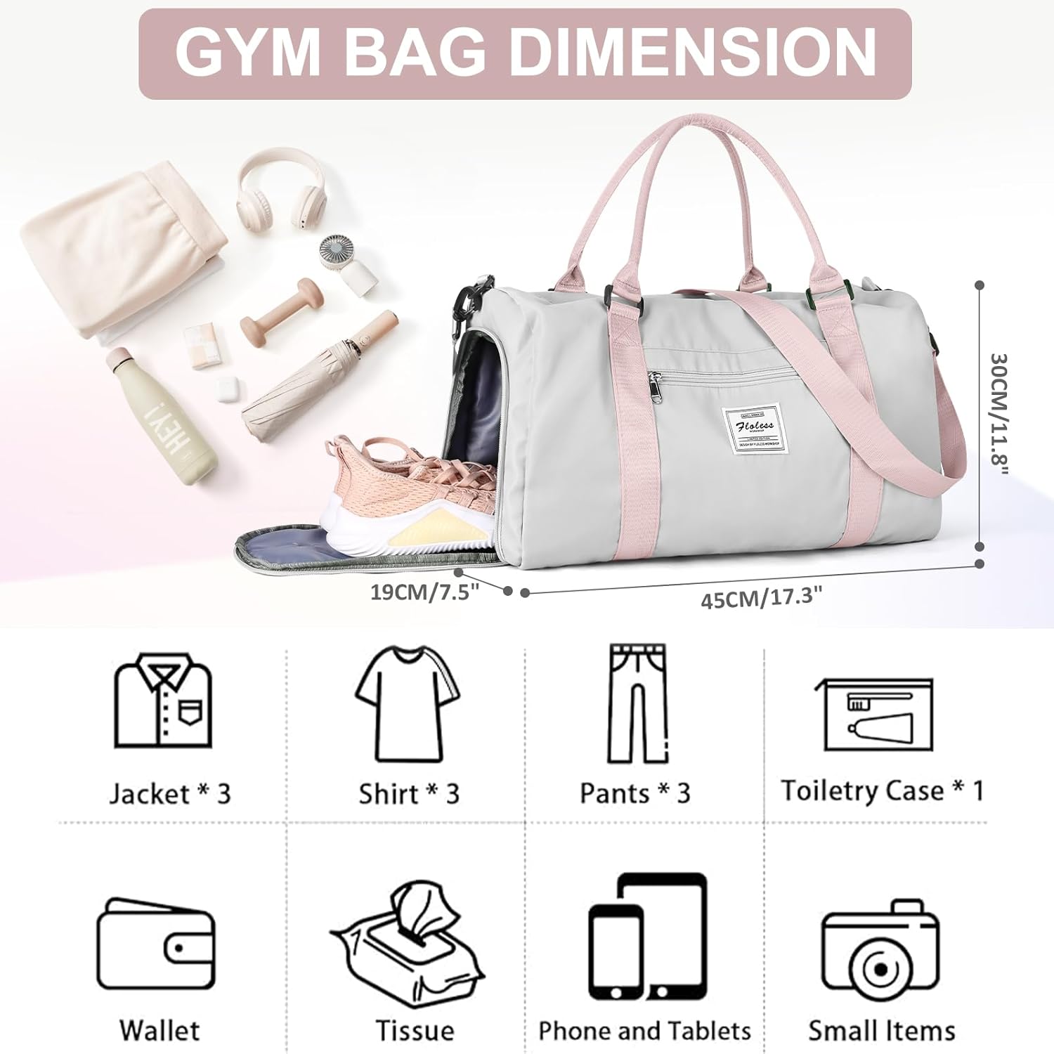Gym Bag for Women with Shoes Compartment Small Duffel Bag Sport bag with Toiletry Bag Overnight