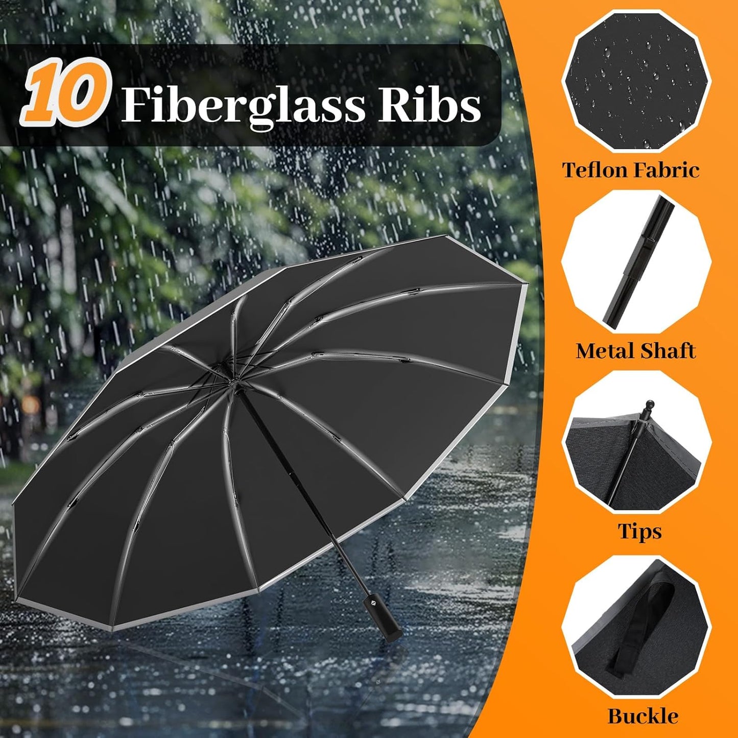 Travel Umbrella Superior, Beautiful & Compact, Large Strong but Light Portable and Automatic