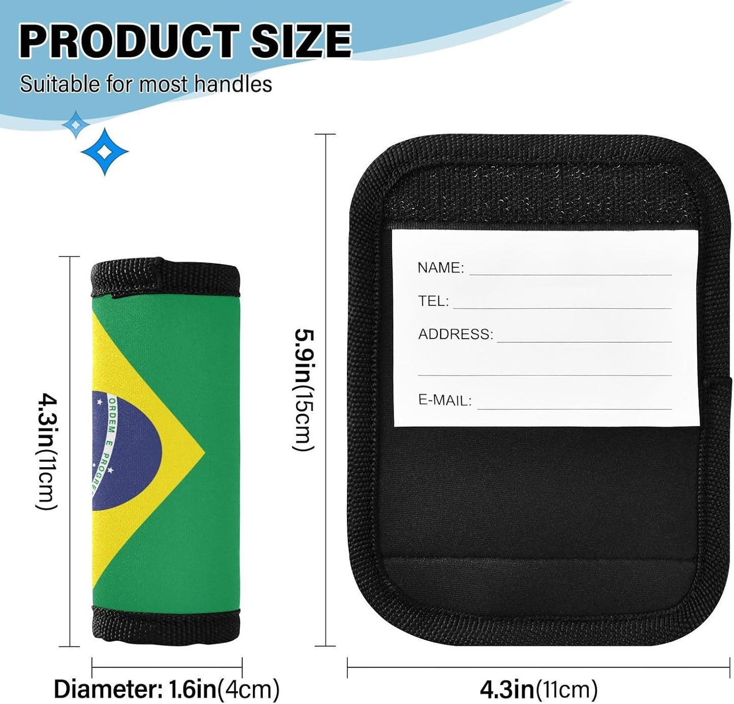 Brazil Flag 2 Pack Luggage Handle Wrap for Suitcase Luggage Identifier Travel Tags Handle Protection Sleeve Cover