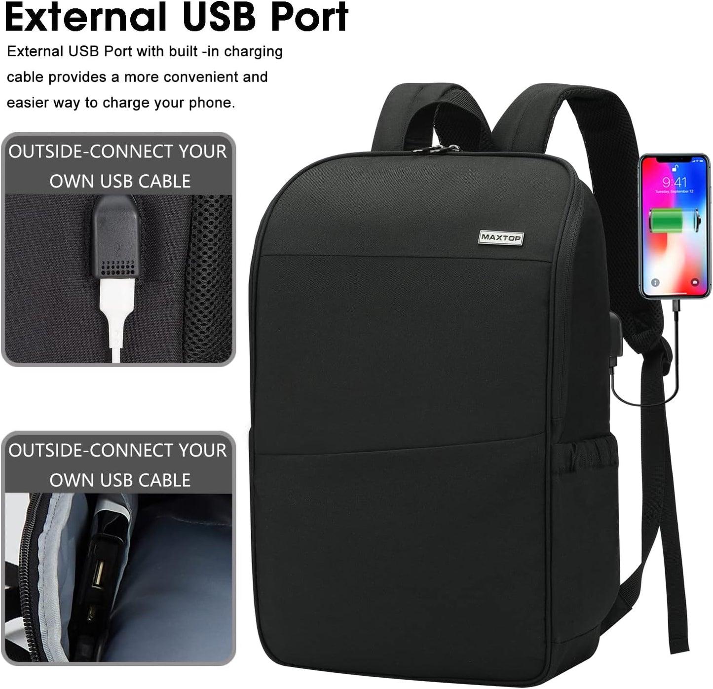 MAXTOP Laptop Backpack Bookbag Backpack with USB Charging Port Anti-Theft[Water Resistant] Work College Business Travel Computer Backpack for Men Women Fits up to 17" Notebook