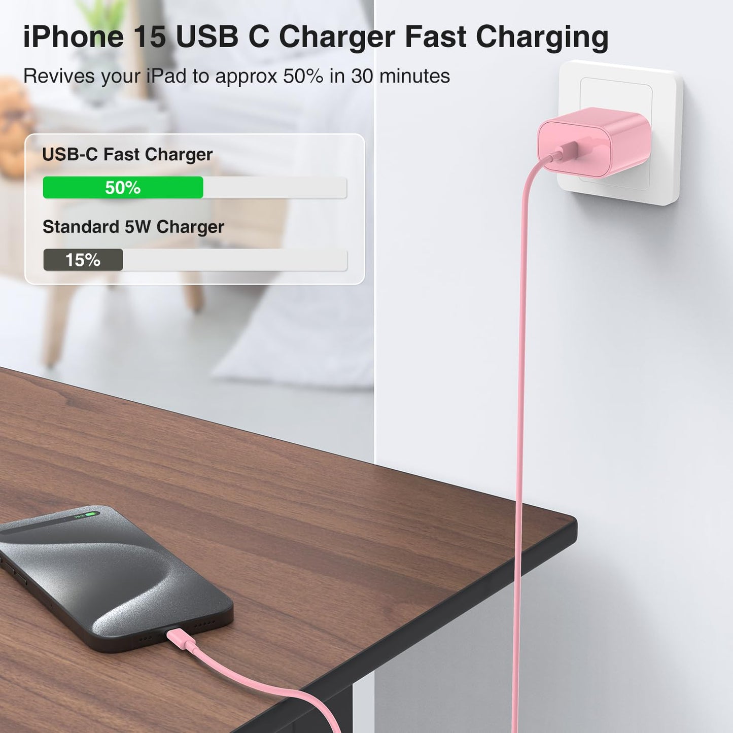 iPhone 17 16 15 Charger Block and 10ft Type C to C Cable Cord Long, 20W USB C Fast Charging Plug for Apple iPhone 17 Pro Max/17 Air/16 Pro Max/16 Plus/15 Pro/15/AirPods/iPad/Mini Wall Cube Brick Box