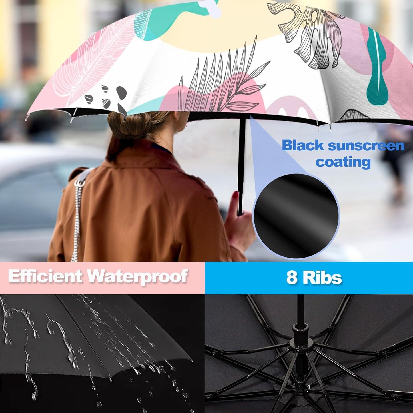 Small Travel Folding Umbrella for Girl, Portable, UV, SunShade, Compact, Automatic, Rain & Wind