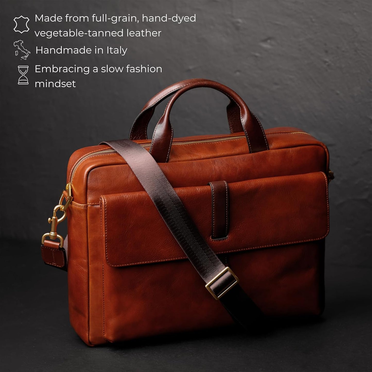 Time Resistance Leather Briefcase - Italian Handmade Leather Laptop Bag - Handbag for Men and Women
