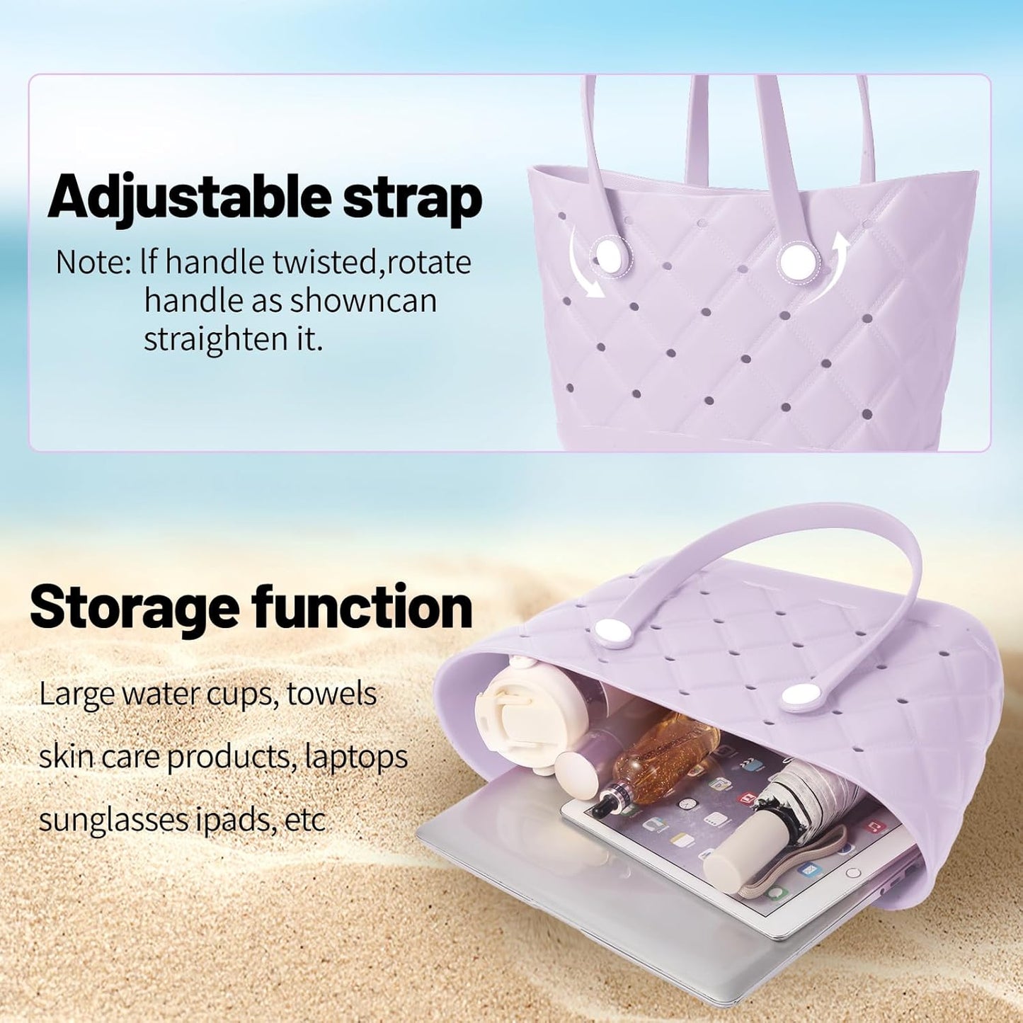 Large Waterproof Rubber Beach Bag for Women Lightweight Beach Tote For Beach Pool & Gym&Travel