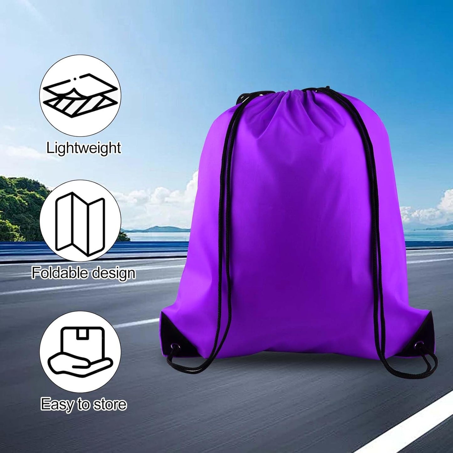 PLULON 15 Pcs Purple Drawstring Bags Drawstring Backpack Bulk, String Backpack Cinch Sack Sport Gym Backpack Bags for Yoga Traveling Outdoor Sports