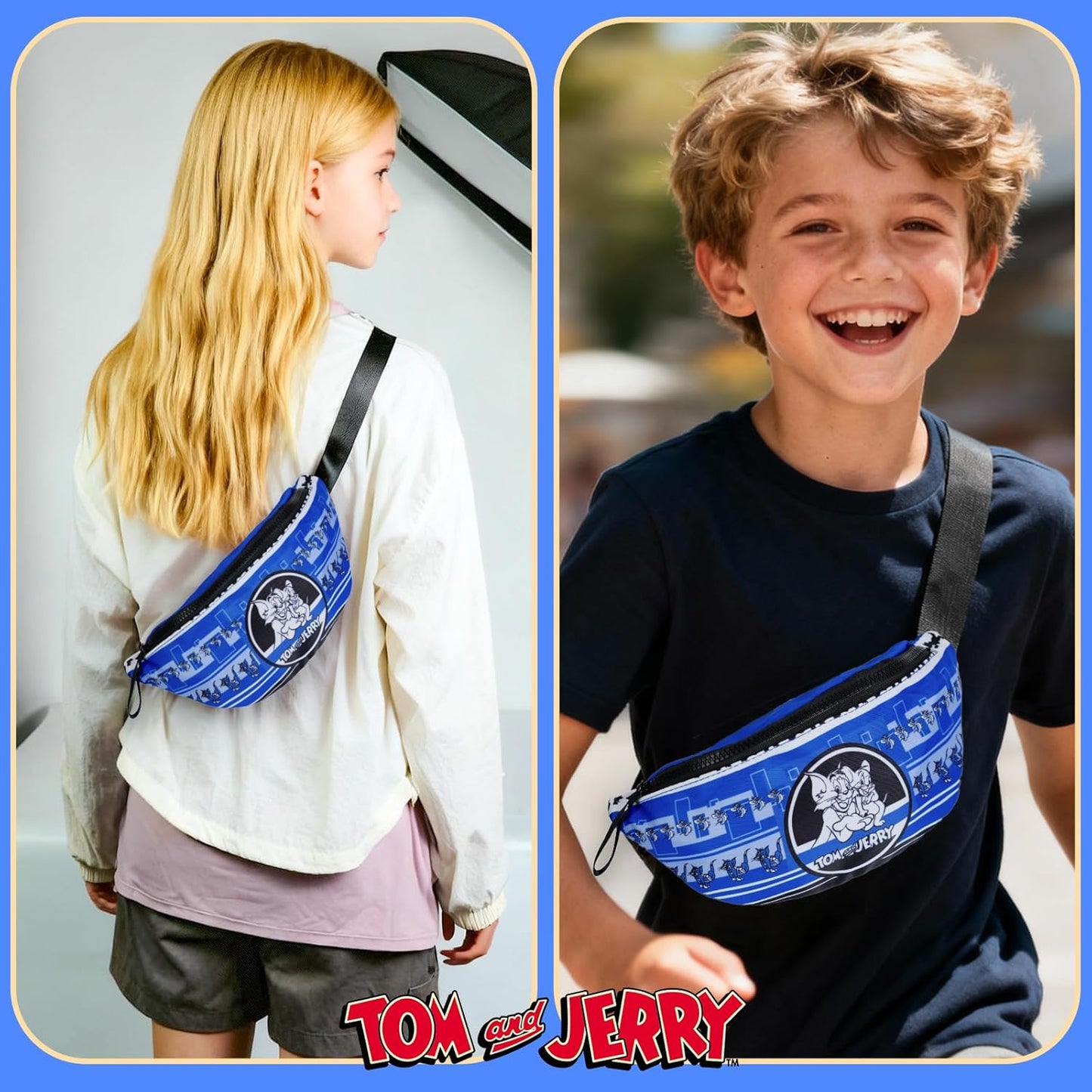 Tom & Jerry Fanny Pack Kids, Cartoon Small Waist Bag Lightweight Funny Waist Pack for Travel, Daily